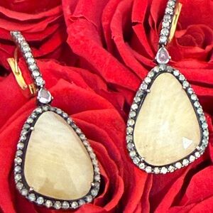 MOONSTONE+CHAMPAGNE DIAMOND 💎 EARRINGS